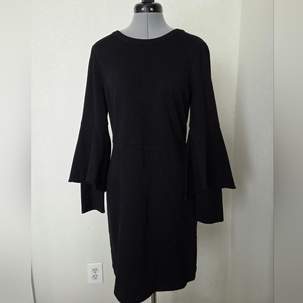 H Halston Elegant Black Bell Sleeve Dress